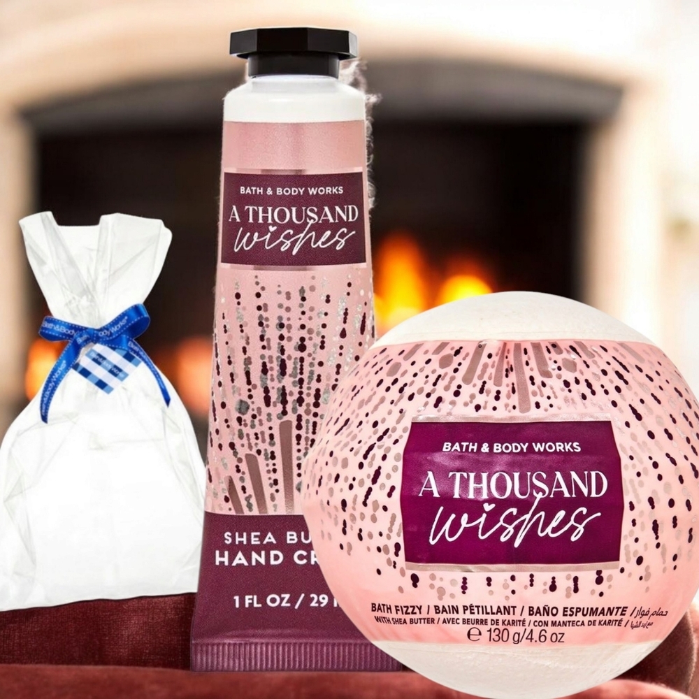 Bath & Body Works A Thousand Wishes Hand Cream & Bath Fizz -White and Gift Bag